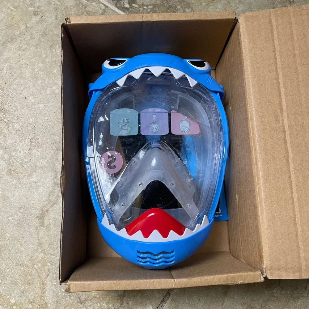 Cartoon Shark Snorkeling Mask Children Kids Summer Swim Full‎ Face Blue